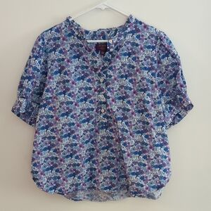 J. Crew x Liberty Women's Size XXL Blue and Purple Floral Blouse